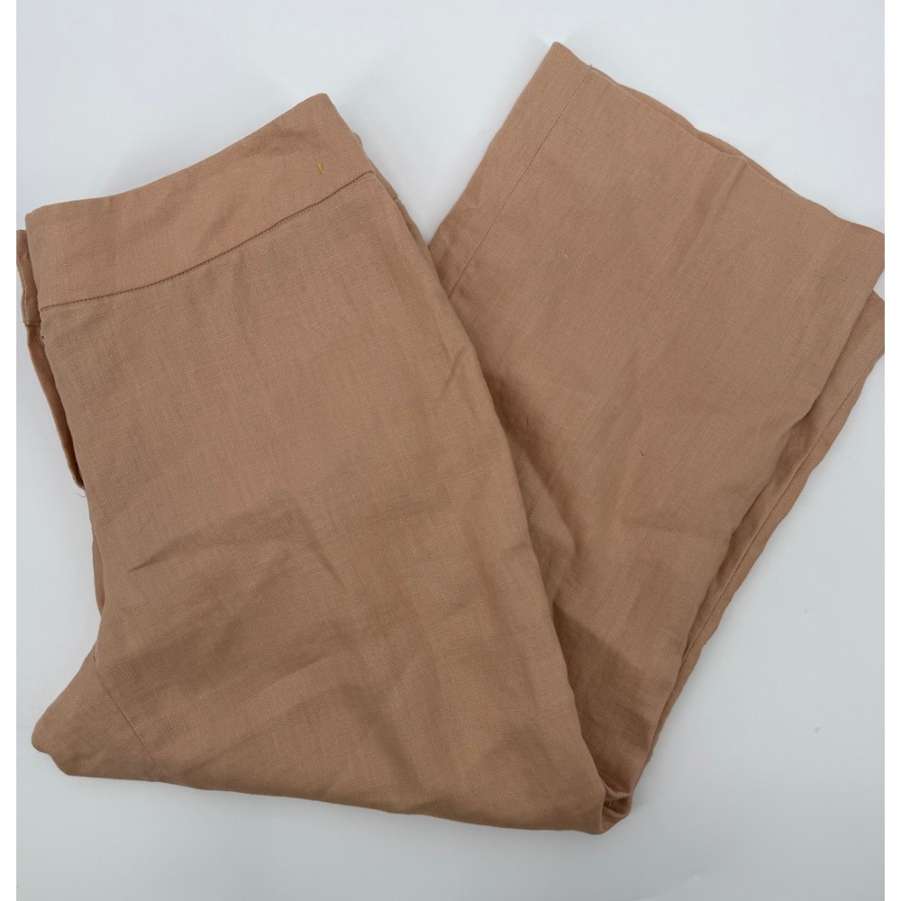 Focus 2000 Womens Tan 100% Linen Wide Leg Trousers Size 8 Camel Mid Rise Pants